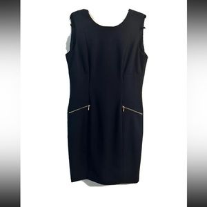 Calvin Klein Women's Sleeveless Navy Blue Sheath Dress Size 10 Gold Zipper